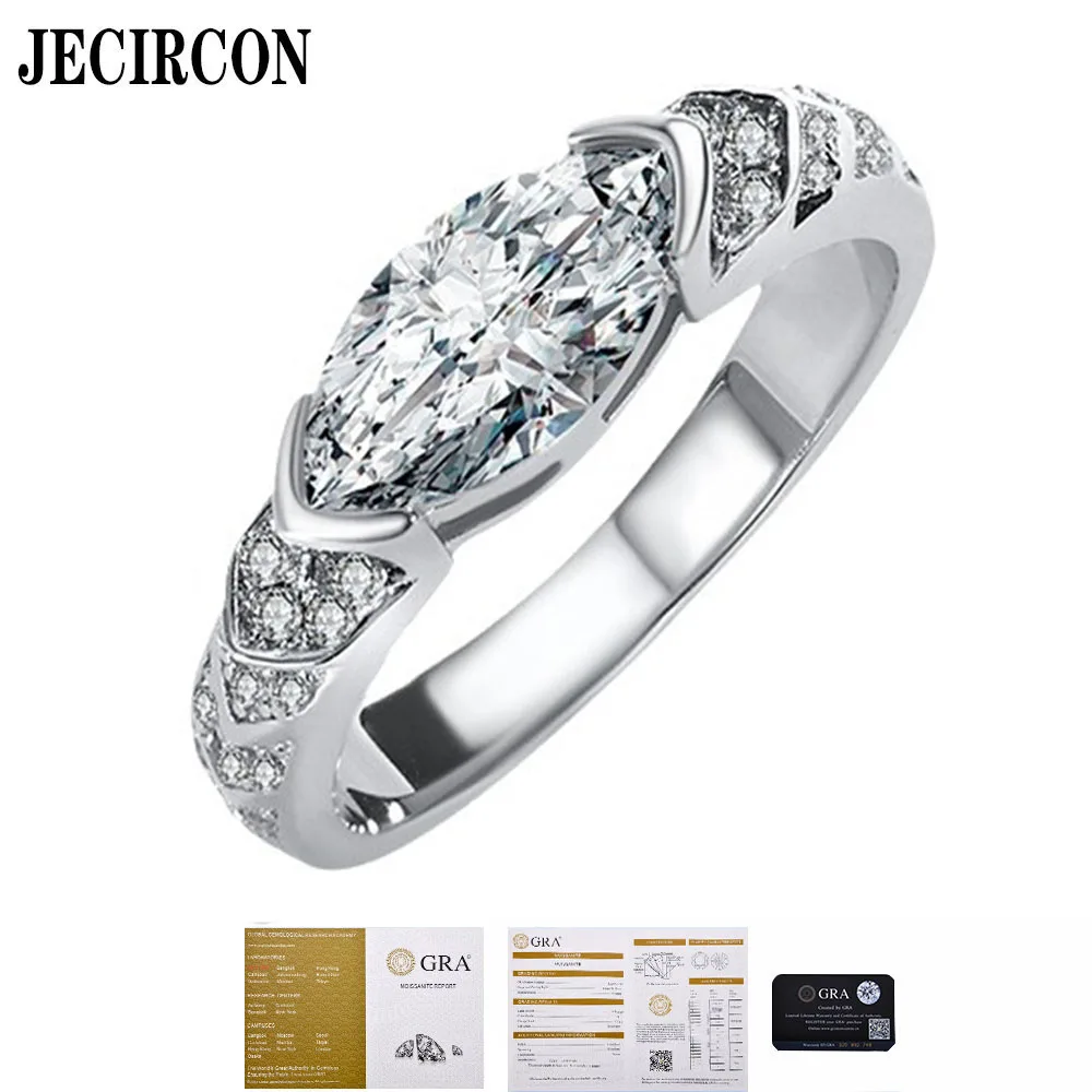 

JECIRCON S925 Sterling Silver Moissanite Ring for Women 1ct Eye of Horus Guardian Couple Ring 5x10mm Horse Eye Daimond Jewelry