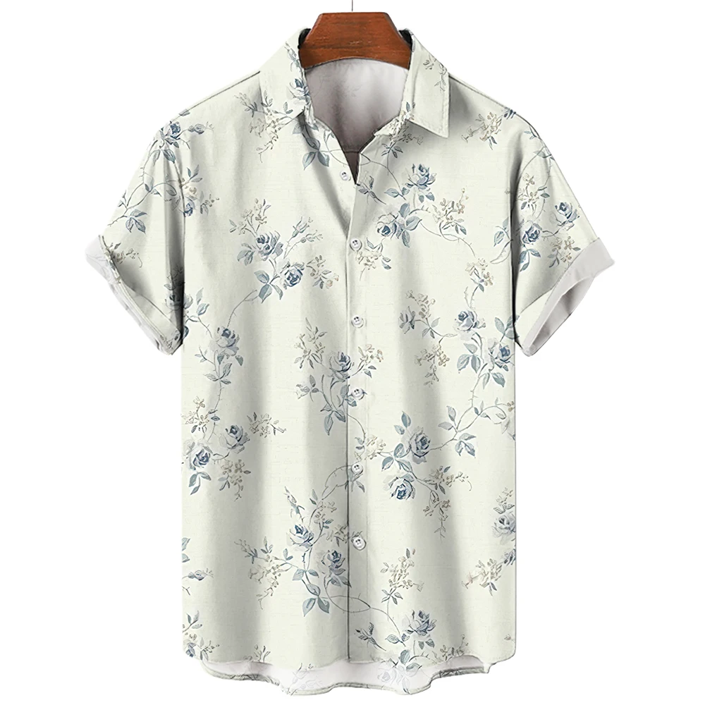 Men's Shirt Harajuku Feather Hawaiian  Printed Short Sleeve Casual White Street Summer Beach Shirts For Men Clothing 2023 Summer