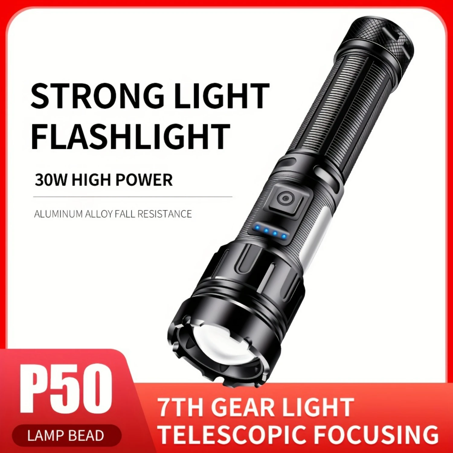 Multifunctional Outdoor Lighting Powerhouse  Powerful Telescopic Zoom Type-c Charging Flashlight with Strong Light and COB Side