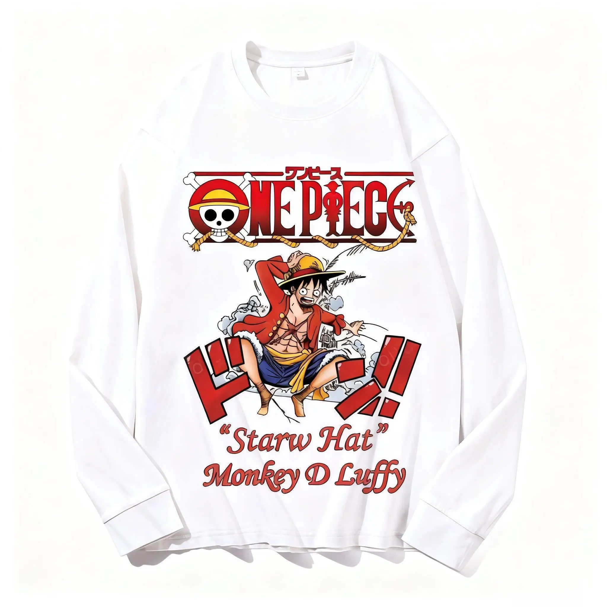 Streetwear Een Stuk Anime Lange Mouw T-shirt Mannen Vrouwen Sweatshirt Casual Katoenen Top Cartoon Grafische Print Y2k Kleding