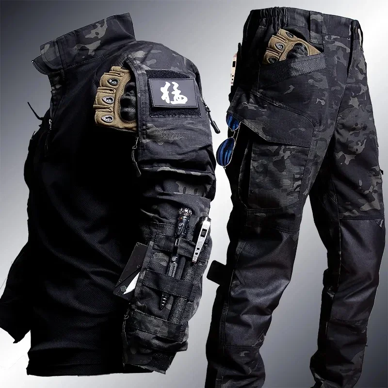 Homens Tático Caminhada Sapo Terno, Airsoft Roupas, Paintball, Caça Assalto Camisas, Forças Especiais Tiro Uniforme Calça, 2 Pcs Set