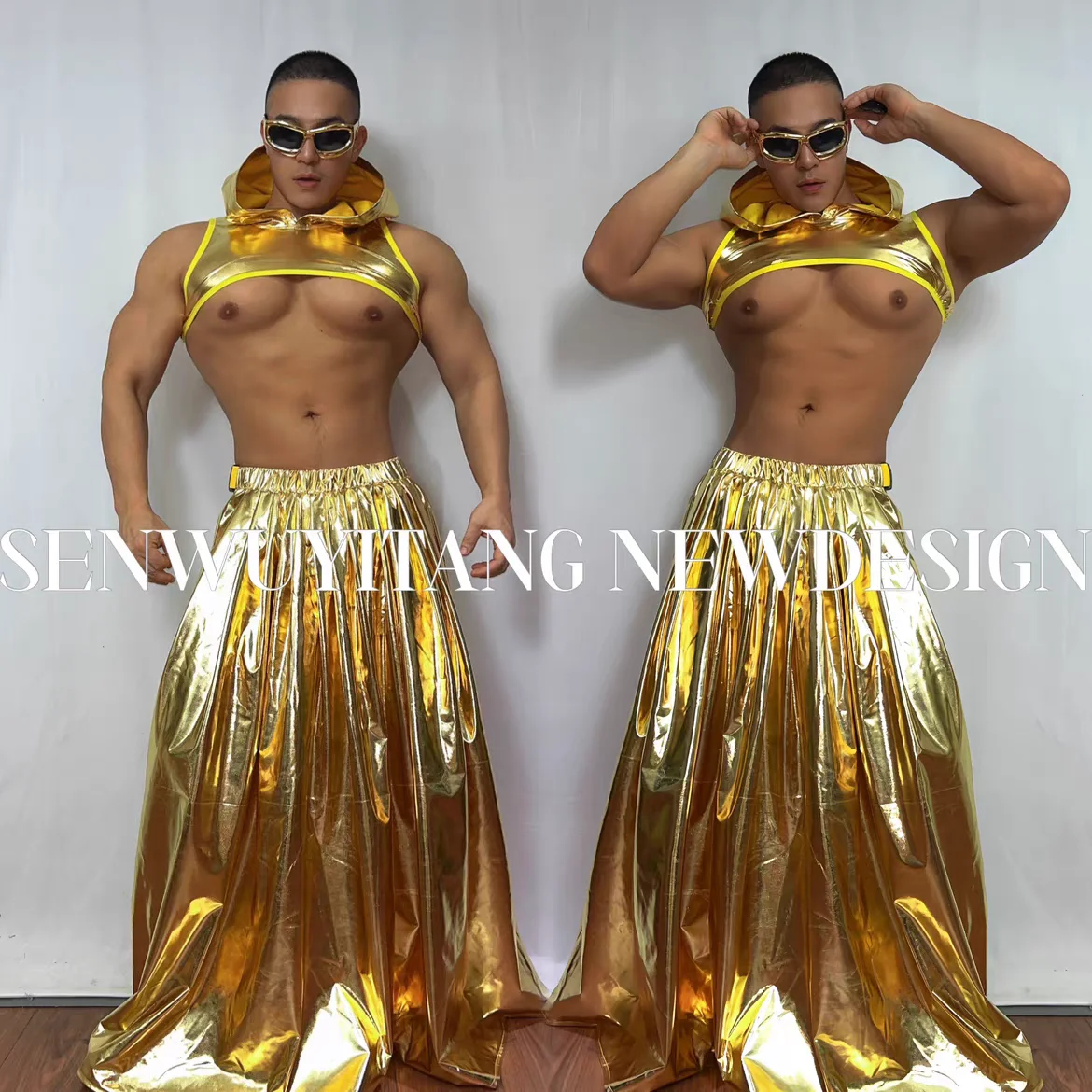 Mirror Golden Skirt Set Bar Nightclub Male and Female DJ Singer Dance Team Sexy Stage Clothing Festival Party Theme Show Costume