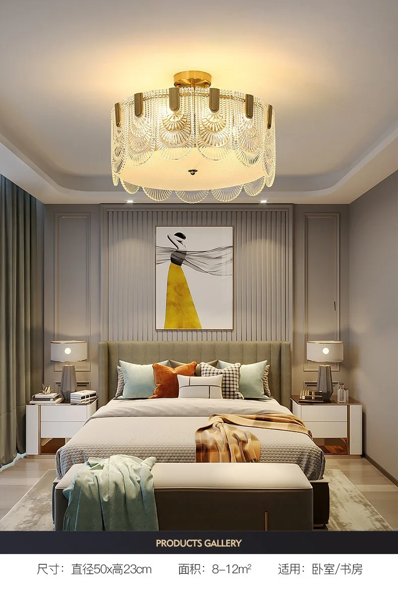 ثريا زجاجية فاخرة بإضاءة فرنسية لغرفة المعيشة وإضاءة غرفة الطعام الحديثة والبسيطة والكريستال وإضاءة غرفة النوم الإبداعية