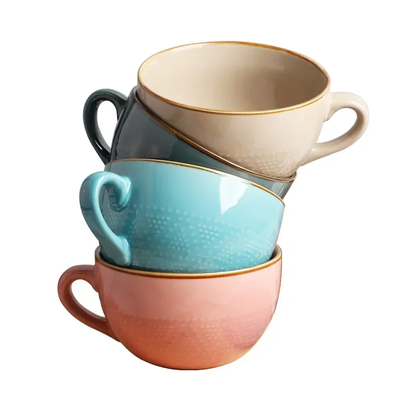 1pcs High-capacity Ceramic Breakfast Bowl Office Water Pottery Cup Porcelain Coffee Mug Afternoon Tea Cups Milk Bowls Wholesale