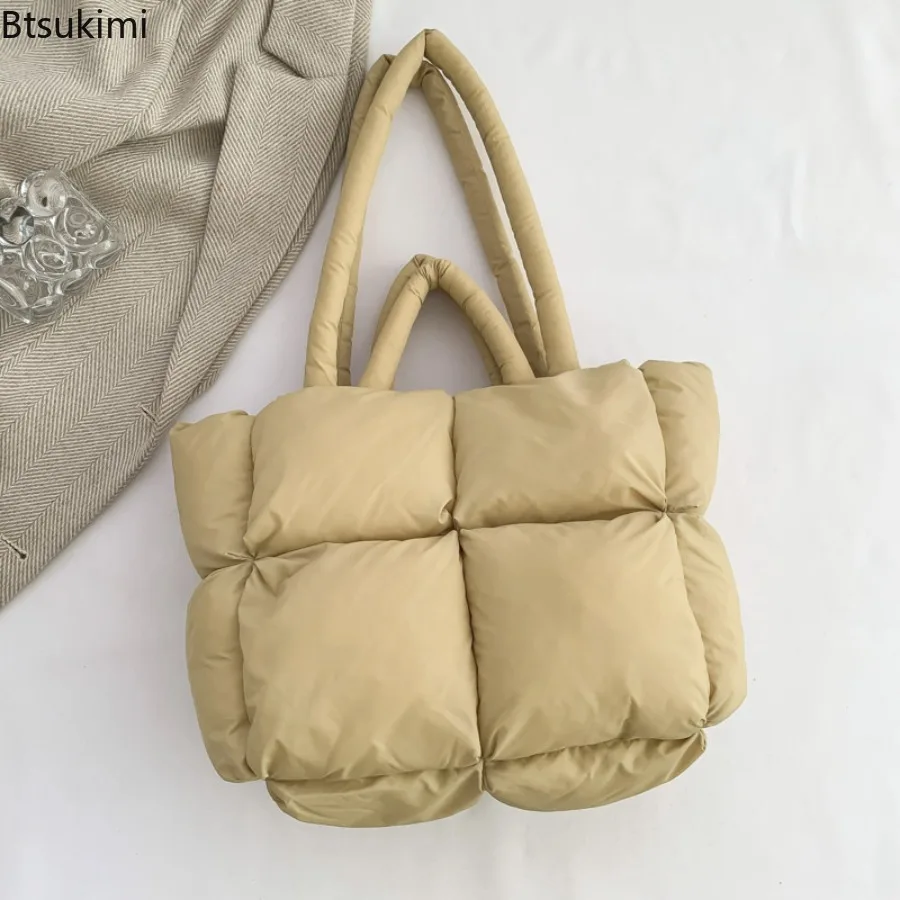 Fashion Soft Puffer Tote Bag Designer Quilted Women Shoulder Bags Nylon Padded Lady Handbags Down Cotton Warm Winter Shopper Bag view 5