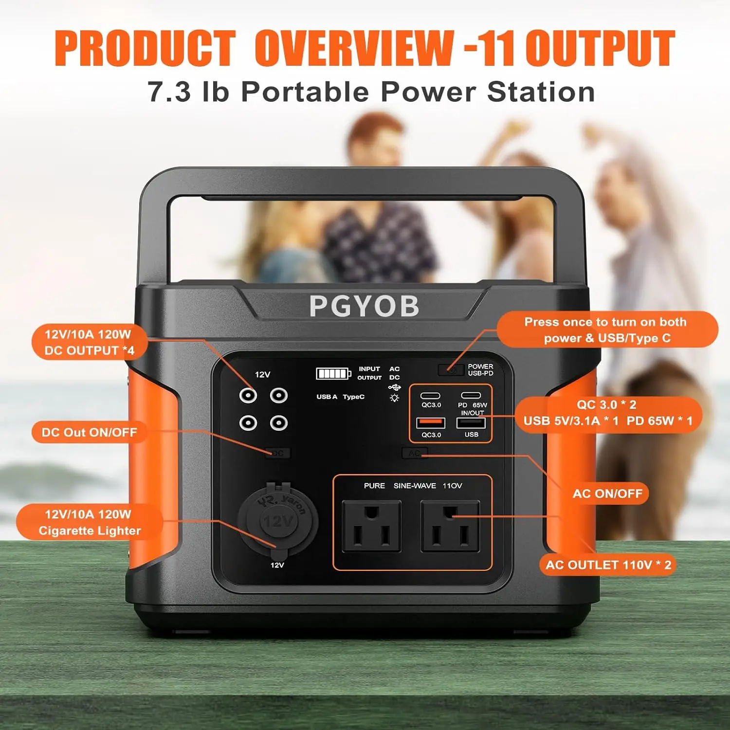 PGYOB 400W Portable Power Station, 296Wh Outdoor Solar Generator Backup Ternary Battery Pure Sine Wave Power Pack with AC/D