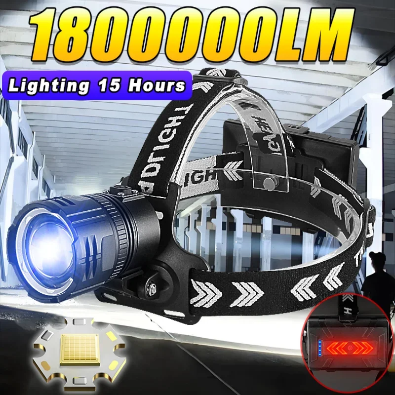 1000000LM XHP360 High Power LED Headlamp Headlight Powerful Head Flashlight USB Rechargeable Head LED Light Fishing Lantern