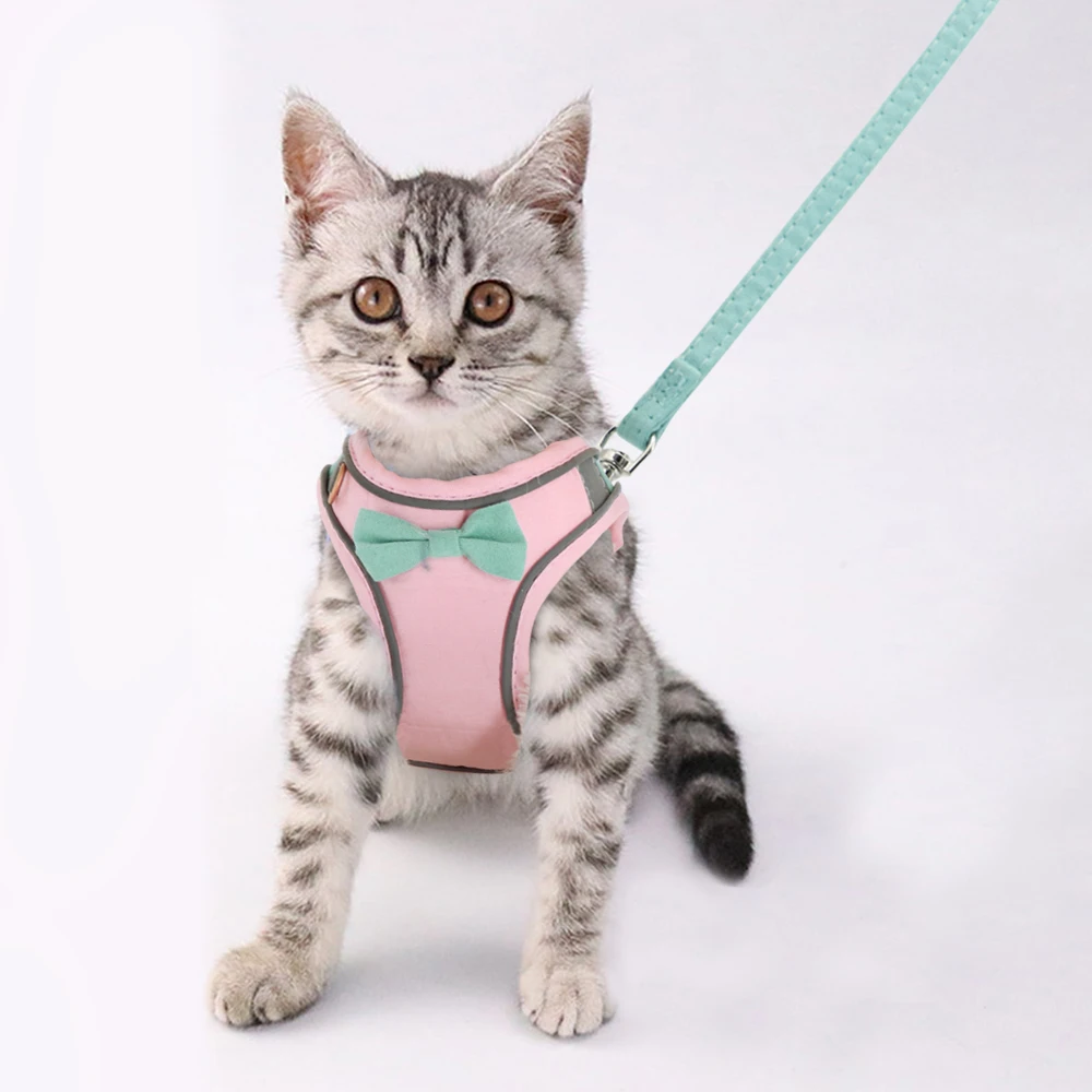 Outdoor Reflective Cat Harness and Leash Set No Pull Puppy Kitten Bowknot Harness Vest Soft Padded Chihuahua Vest Rope for Cats