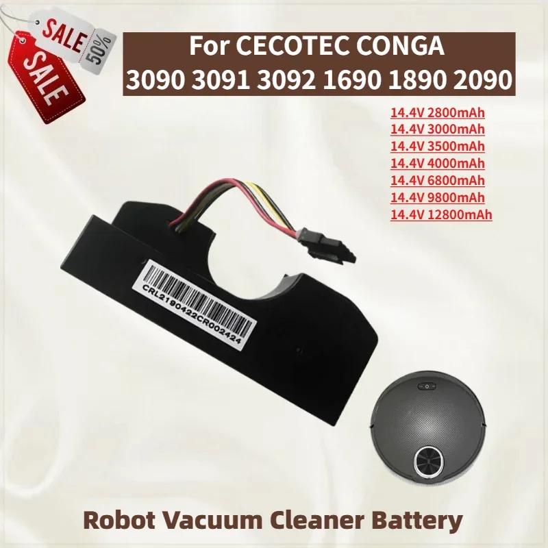 

High Quality Battery 14.4V 12800mAh For CECOTEC CONGA 3090 3091 3092 1690 1890 2090 Robot Vacuum Cleaner New Replacement Battery