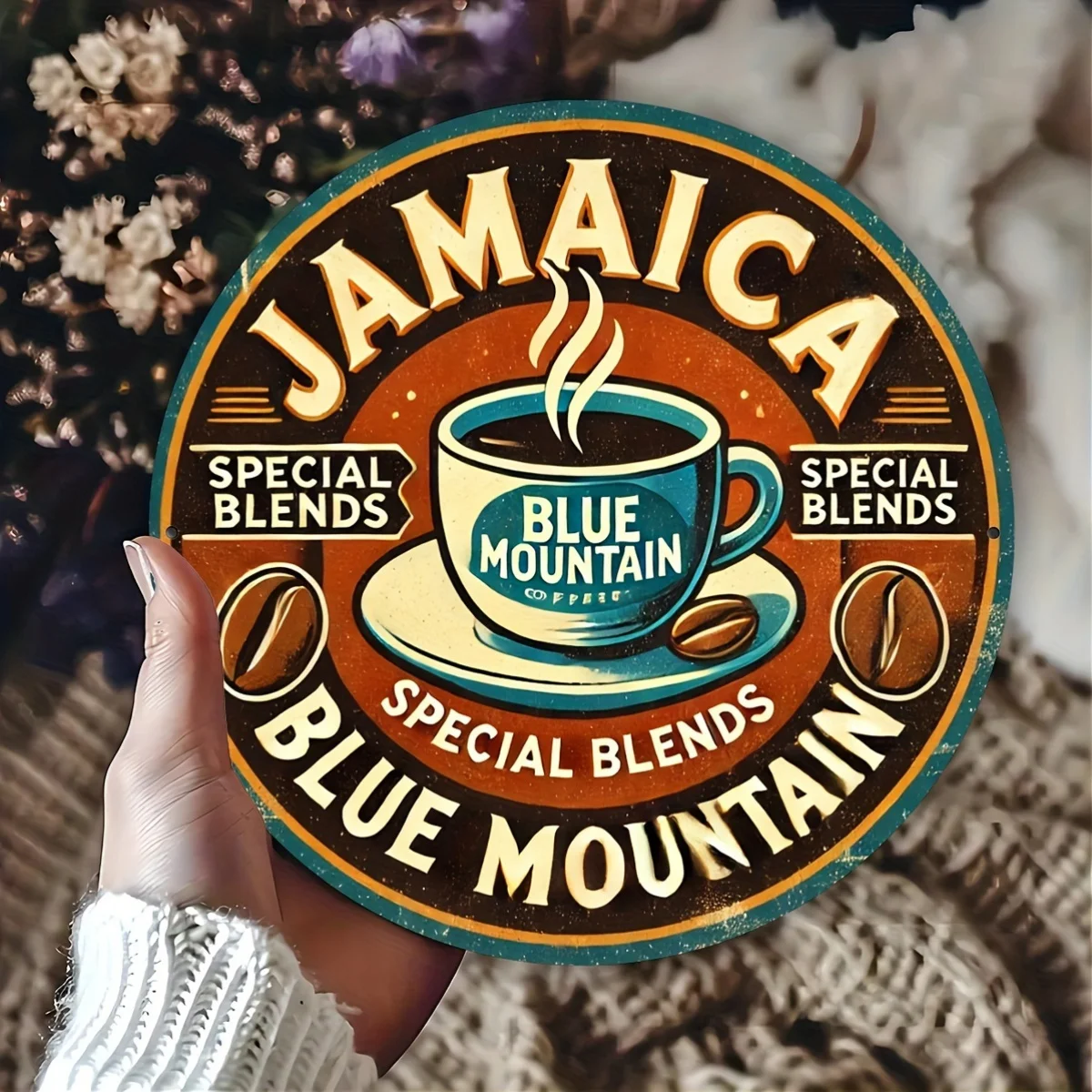 1 Stück Blue Mountain Jamaica Coffee Vintage Metall-Aluminium-Wandkunstschild, 20,3 x 20,3 cm, einfach aufzuhängen, langlebig, für drinnen und draußen