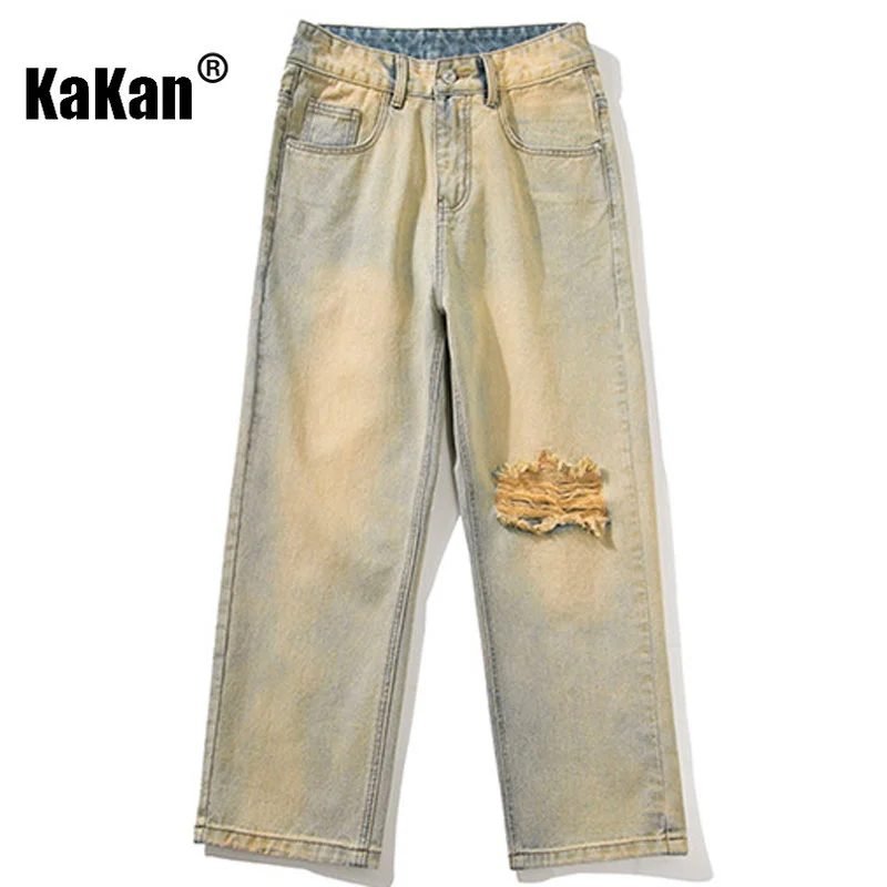 Kakan - European and American New Men's Loose Straight Leg Jeans, Vintage Washed Old Worn Long Jeans K24-ASN716