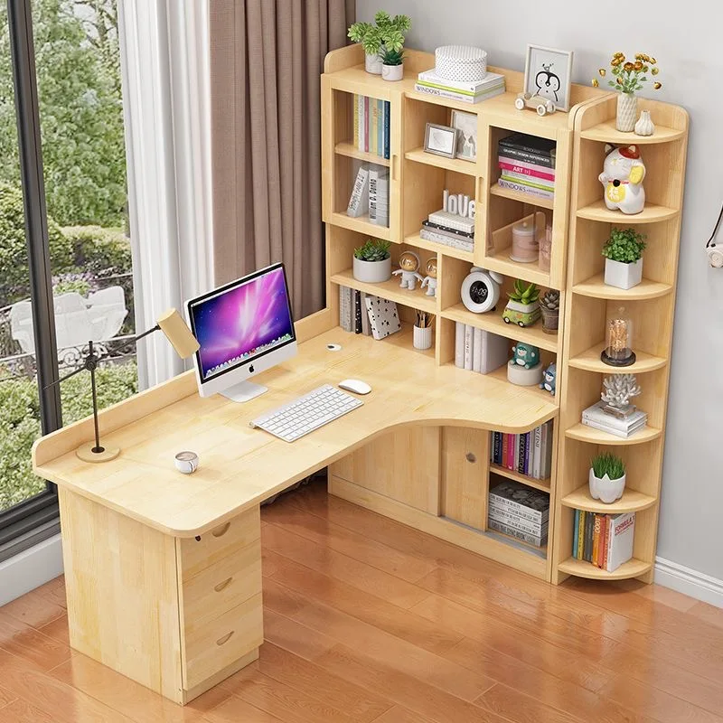 

Reversible L Shaped Computer Desk with 3 Drawers Corner Bookshelf Integrated Bedroom Study Table Desktop Stand Computer Desk