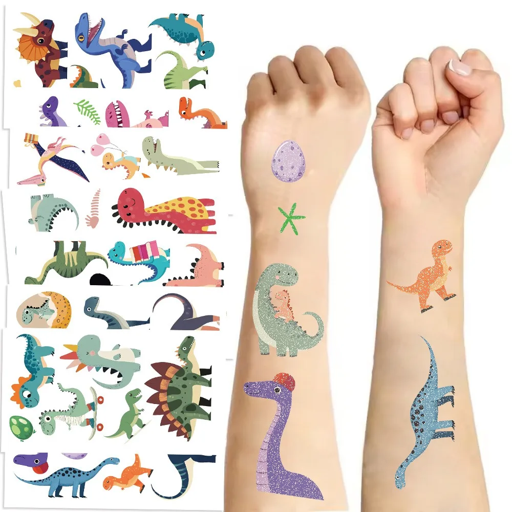 

10pcs Cartoon Dinosaur Series Temporary Waterproof Tattoo Kids Stickers DIY Face Body Transfer Fun Party Props Gift