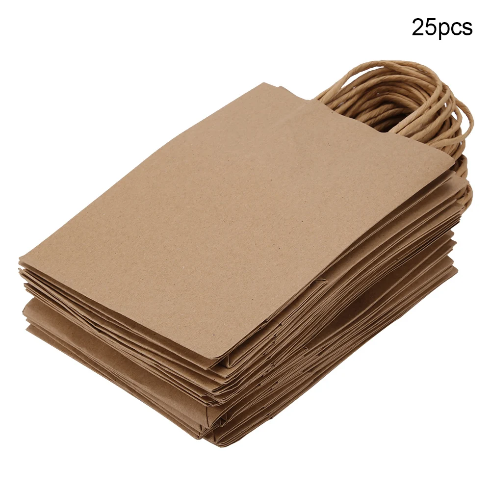 

25Pcs Kraft Paper Gift Bags Multicolor Wedding Candy Favor Bag With Handle Party Home Decoration