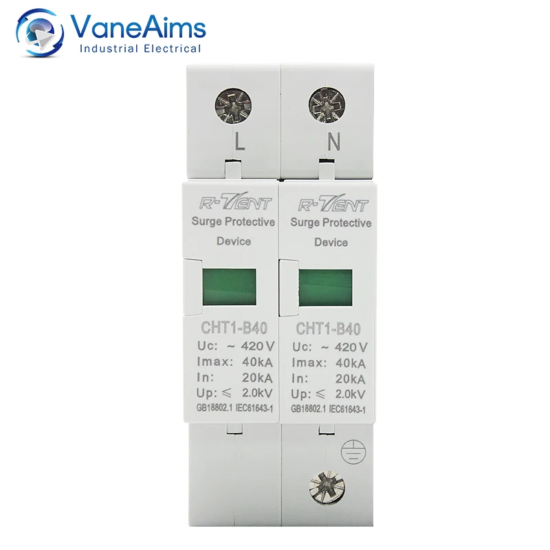 VaneAims AC SPD 2P 20KA~40KA 420V Solar PV Surge Protector Din Rail Mounting Protective Low-voltage Arrester Device for House