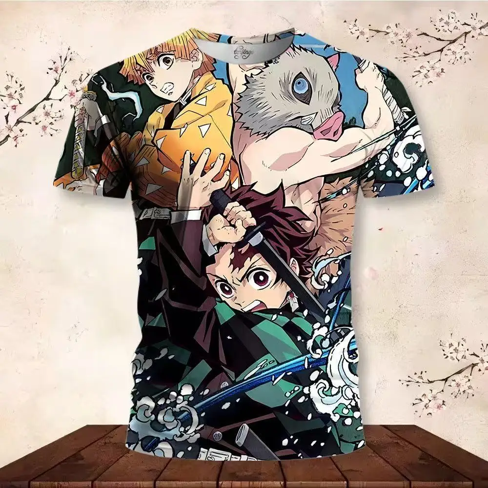 

Лето 2025 г., футболка с аниме-печкой Tanujiro Demon Slayer: Kimetsu No Yaiba-Infinity Castle, модный топ для взрослых и детей, повседневный топ Y2K