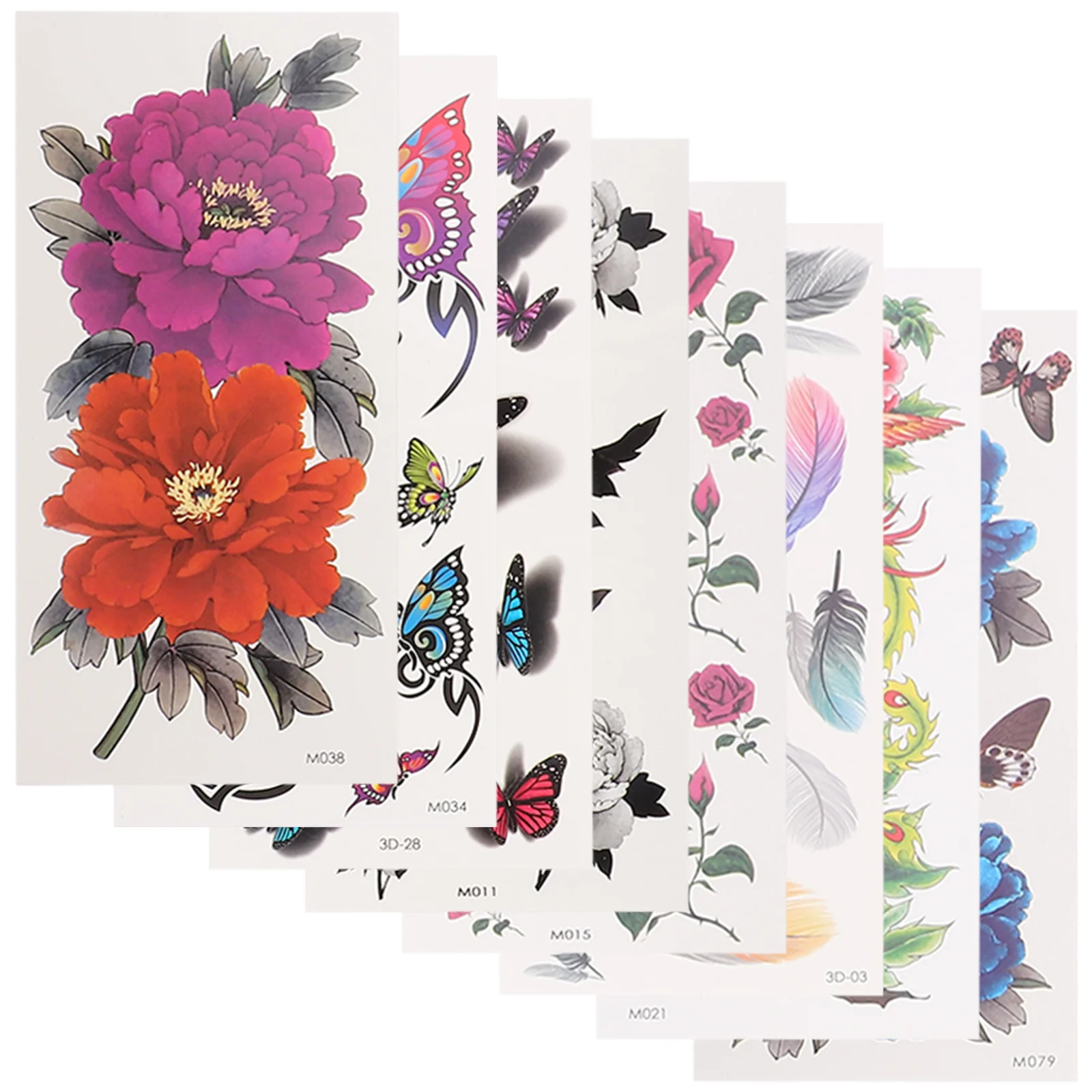 

8 Sheets Temporary Rose Peony Flower Phoenix 3D Feather Flash Easy to Apply and Long Lasting for Women