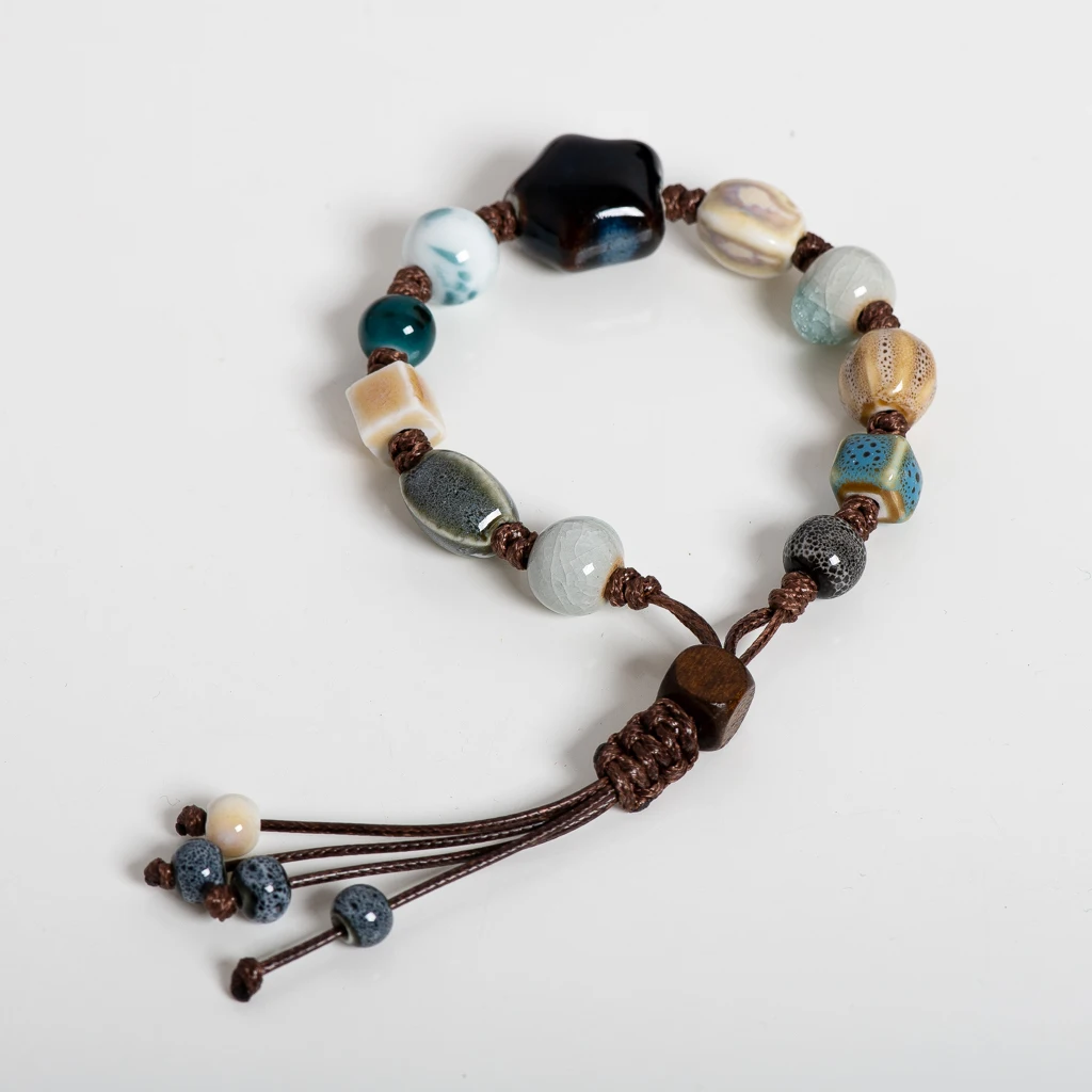 خمر ستار السيراميك حبة سوار قابل للتعديل 16-26 سنتيمتر اليدوية متعدد الألوان الصقيل مجوهرات مع الحبل الشمع S02-062