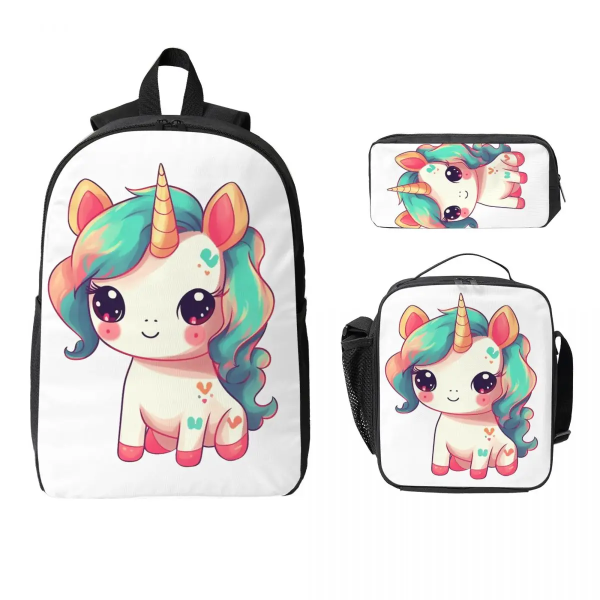 

Cute Cartoon Unicorn Backpack Student Boys Girls BookBag School Bag Computer Shoulder Bags 3ps Insulated Lunch Bag Pencil Case