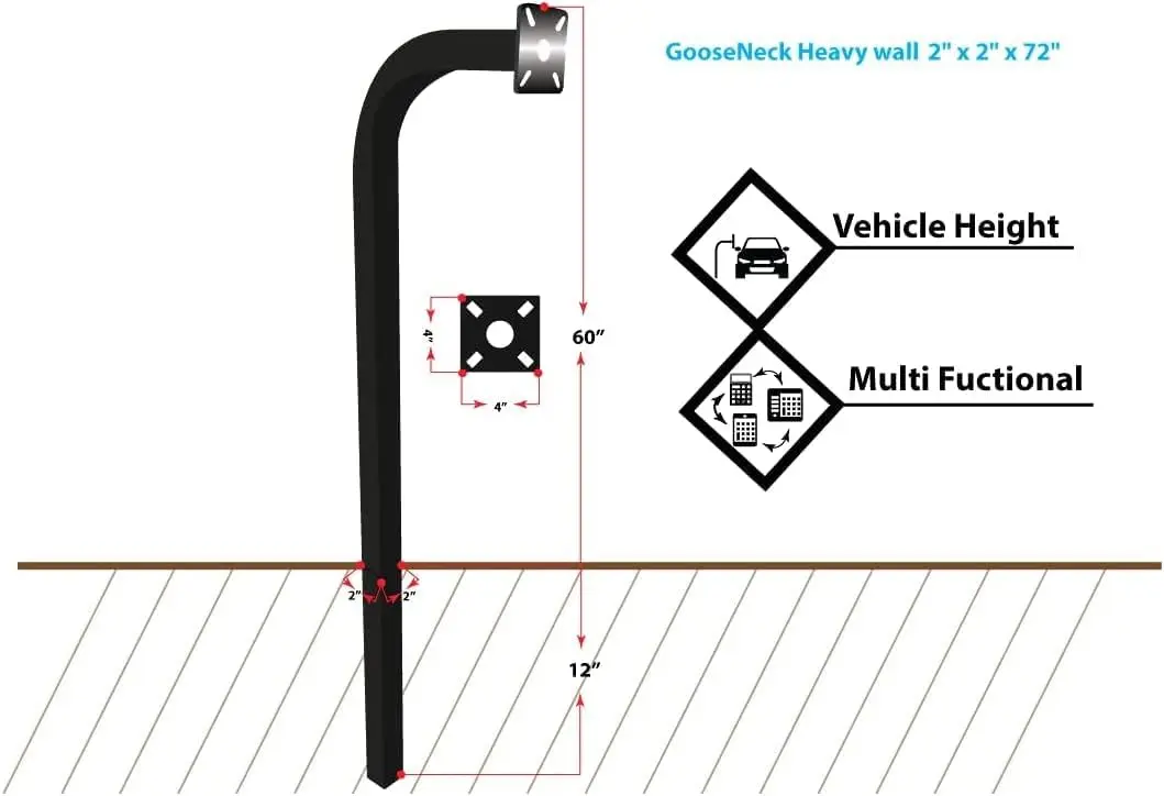 Gate Openers and More Gooseneck Stand Keypad Pedestal Steel mounting Post gate Entry 72 inches Height (Color Black)