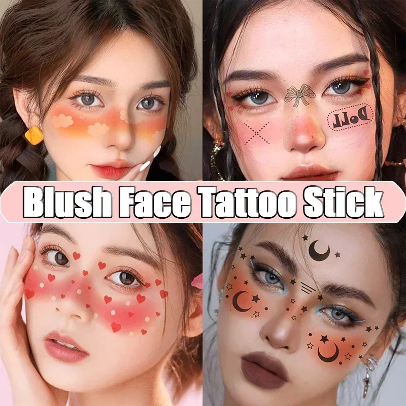 Descartável Blush Face Tattoo Stick, Sem irritação, Blush bonito, Amor, doces adesivos decorativos, ambientalmente, tatuagens impermeáveis