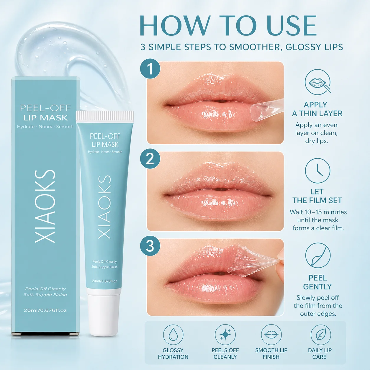 Peel-Off Lip Mask, with Multiple Plant-Based Nourishing Ingredients, Focusing on Lip Moisturization and Repair. Quickly Moisturizes Chapped Lips and Relieves Discomfort. Softens Cuticles, Reduces the Accumulation of Dead Skin, and Lightens the Appearance of Lip Lines. Light Texture, Not Heavy or Sticky on the Lips. Can Be Used Day and Night, Apply Thickly before Bed for Repair, and Apply Thinly during the Day for Moisturizing. Improve the Dullness Around the Lips, Brighten the Lip Color, and Create Healthy, Supple Lip Skin. view 2