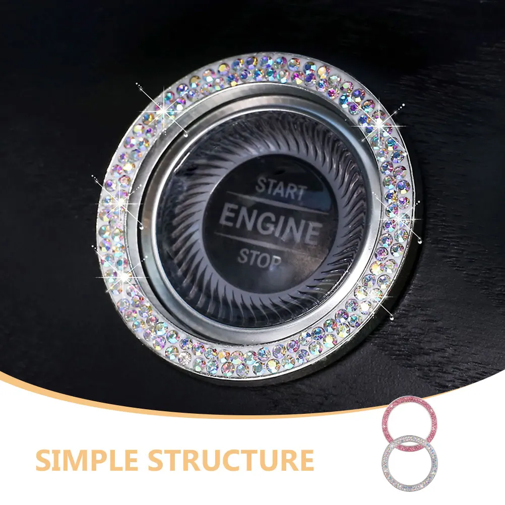 

2 Pcs Start The Decorative Ring Decoration Push Button Cover Car Engine Diamond Ignition Pp Miss