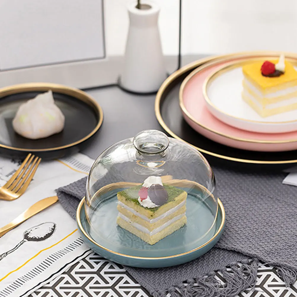 

1Set Glass Food Cover Cake Tray Premium Protective Cover Blue for Outdoor Party Bbq Picnic Kitchen Supply Food Protector