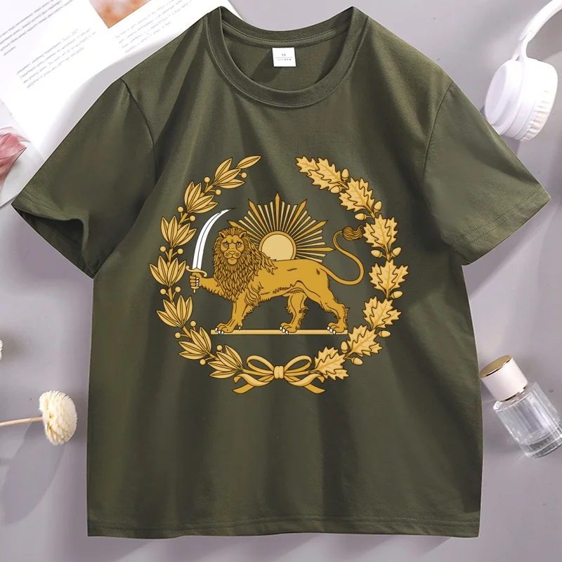 Iran T-Shirt Lion and Sun Persian Pride T Shirt Iran Map Unisex Iranian Apparel Cotton Funny T-Shirts O Neck Tee Shirt