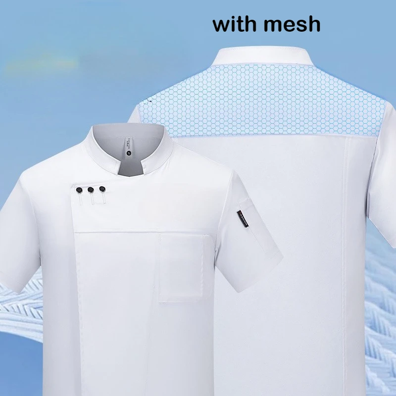 Abrigo de Chef de verano negro para hombre, chaqueta de Chef de Hotel con Logo, abrigo de cocina, delantal, uniforme de Chef de manga corta, ropa de restaurante