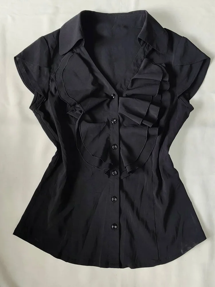 

Slim Fit Bla ort Sve irt for Women with Ruffle Design Original Unique Sle f Asp Girl Cotton Blend Summer Top