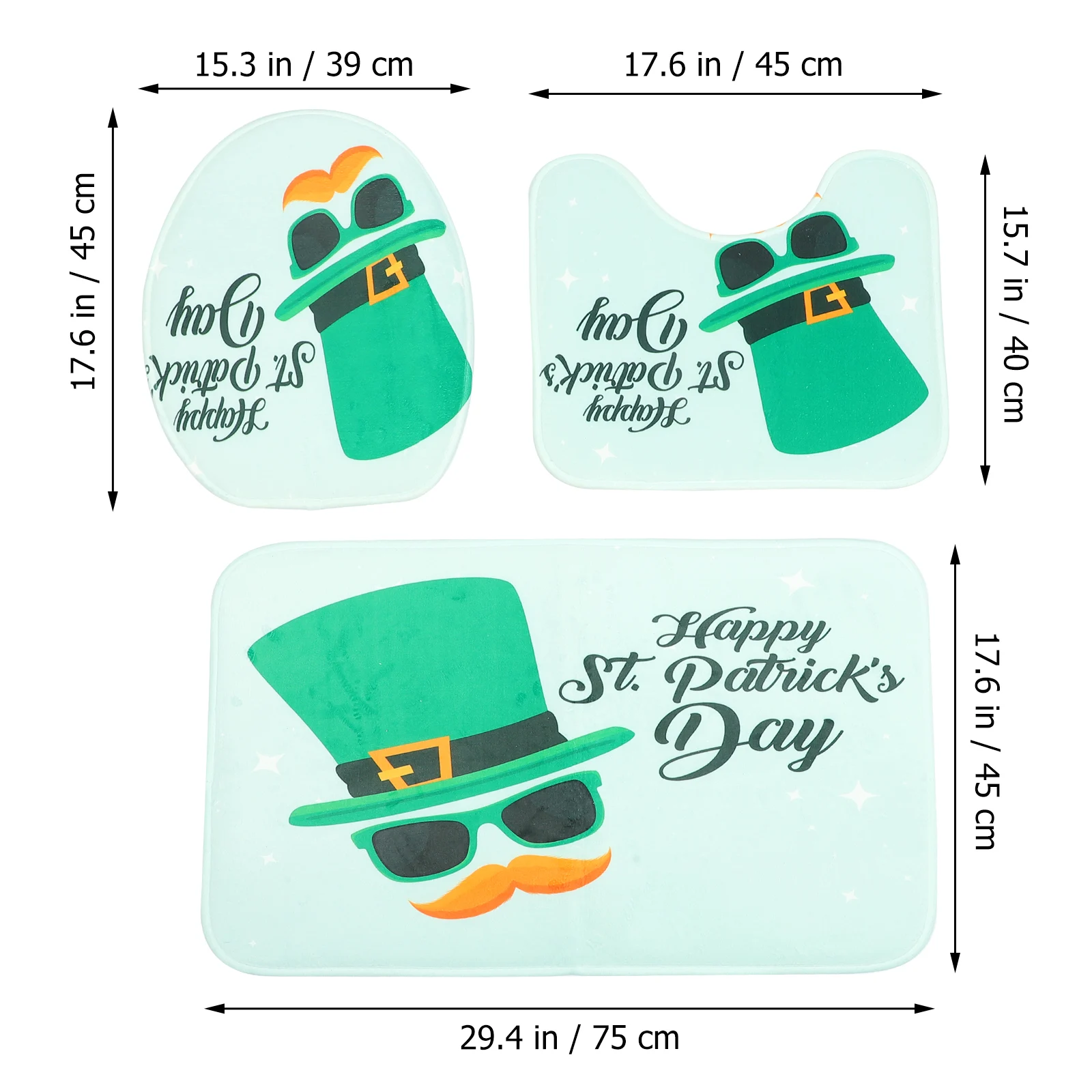 

3pcs St. Patrick'S Day Bathroom Toilet Lid Cover Set Non-Slip Bath Mat Rug Kit Home Decoration Easy Install Premium