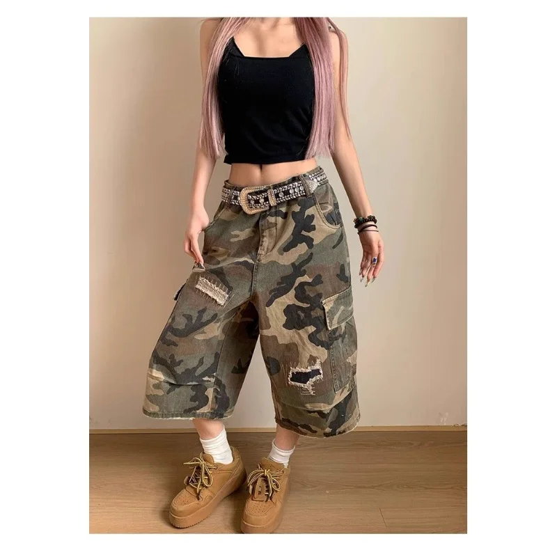 جينز ممزق وممزق ومستقيم الساق للنساء، تصميم فضفاض نحيف وكاجوال