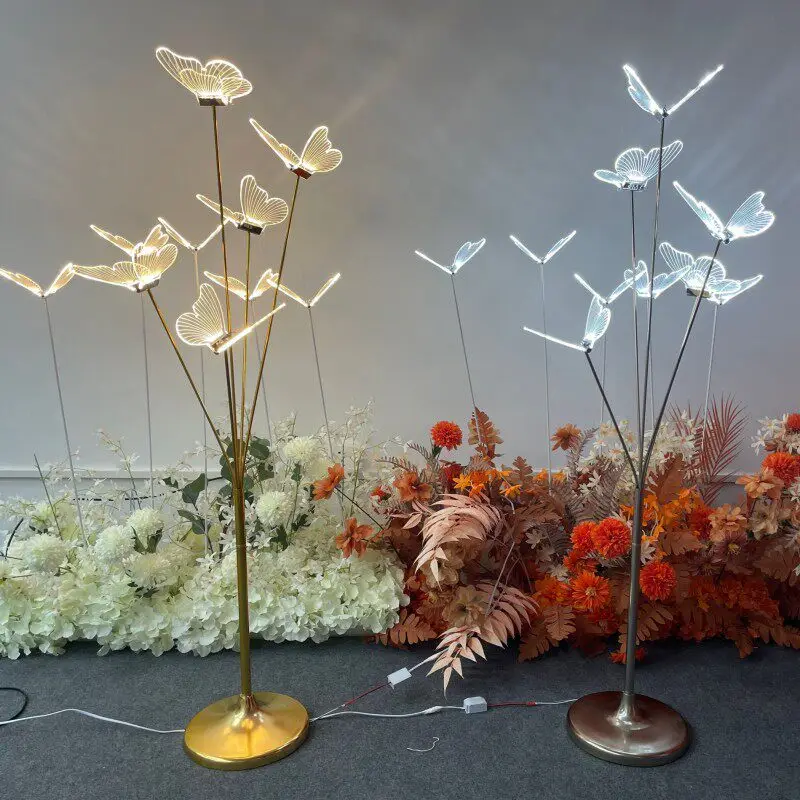 

Свадебные декорации: кованые железные элементы с гальваническим покрытием, многосекционные светящиеся бабочки, уличные световые украшения, декор для свадебного зала, украшение для Т-образного стола.