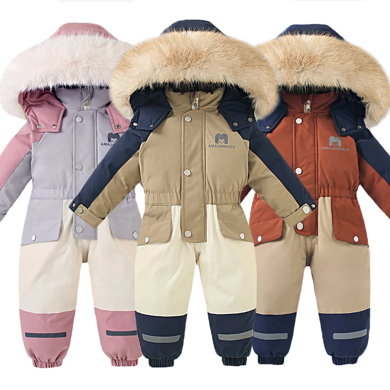 2026-winter-kids'-snow-suits-–-boys'-fleece-lined-thick-snow-jacket-with-hood-girls'-warm-one-piece-ski-outfit