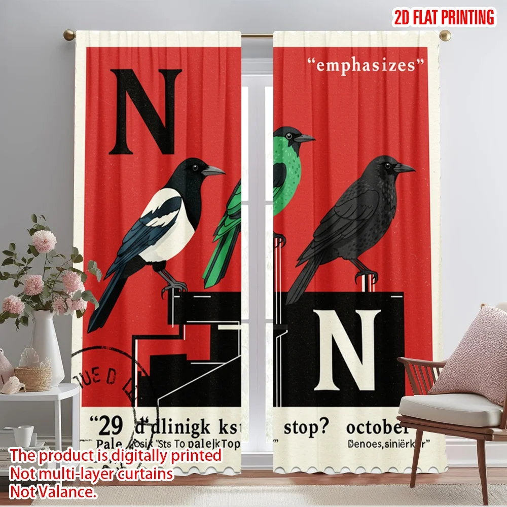 

2pcs 2D flat printing Party Window Curtains Birds Stamp Nationalizes Emphasis Polyester Without Electricity Holiday Decorations
