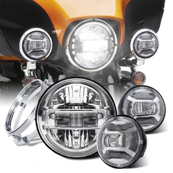 Chrome/Black 7inch Led Headlight Round + 2x 4-1/2