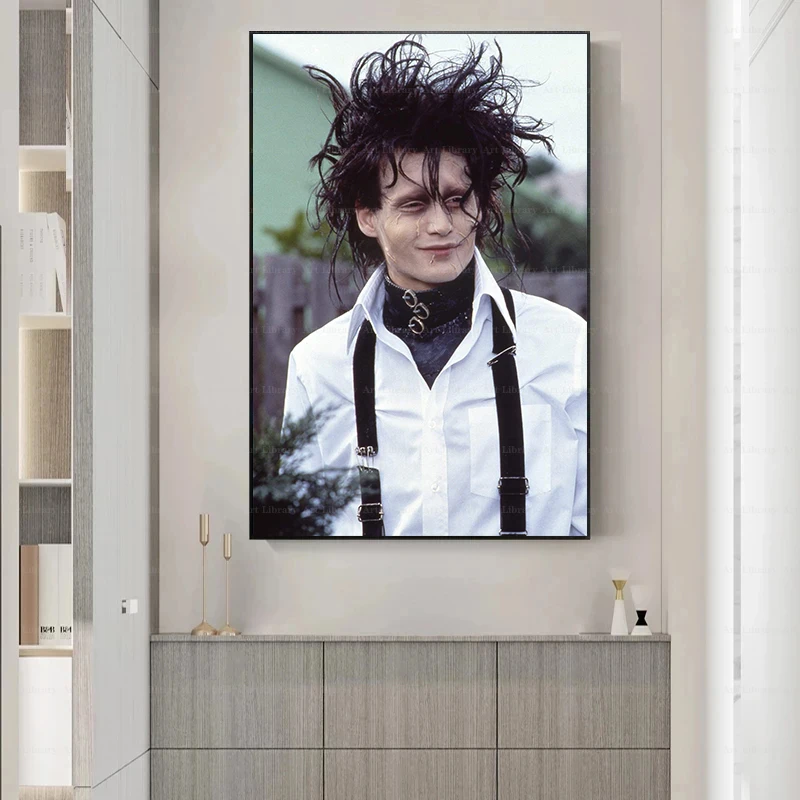 Edward Scissorhands Poster Tim Burton Classic Movie Johny Depp Canvas Painting Wall Art Pictures Home Bar Barber Decor