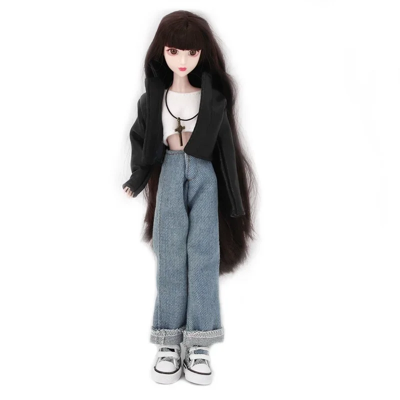 Doll Clothes Casual Denim Leather Jackets Pants Clothing Kids Girls Toys Dress Up Sets Jeans for Barbies Accessories