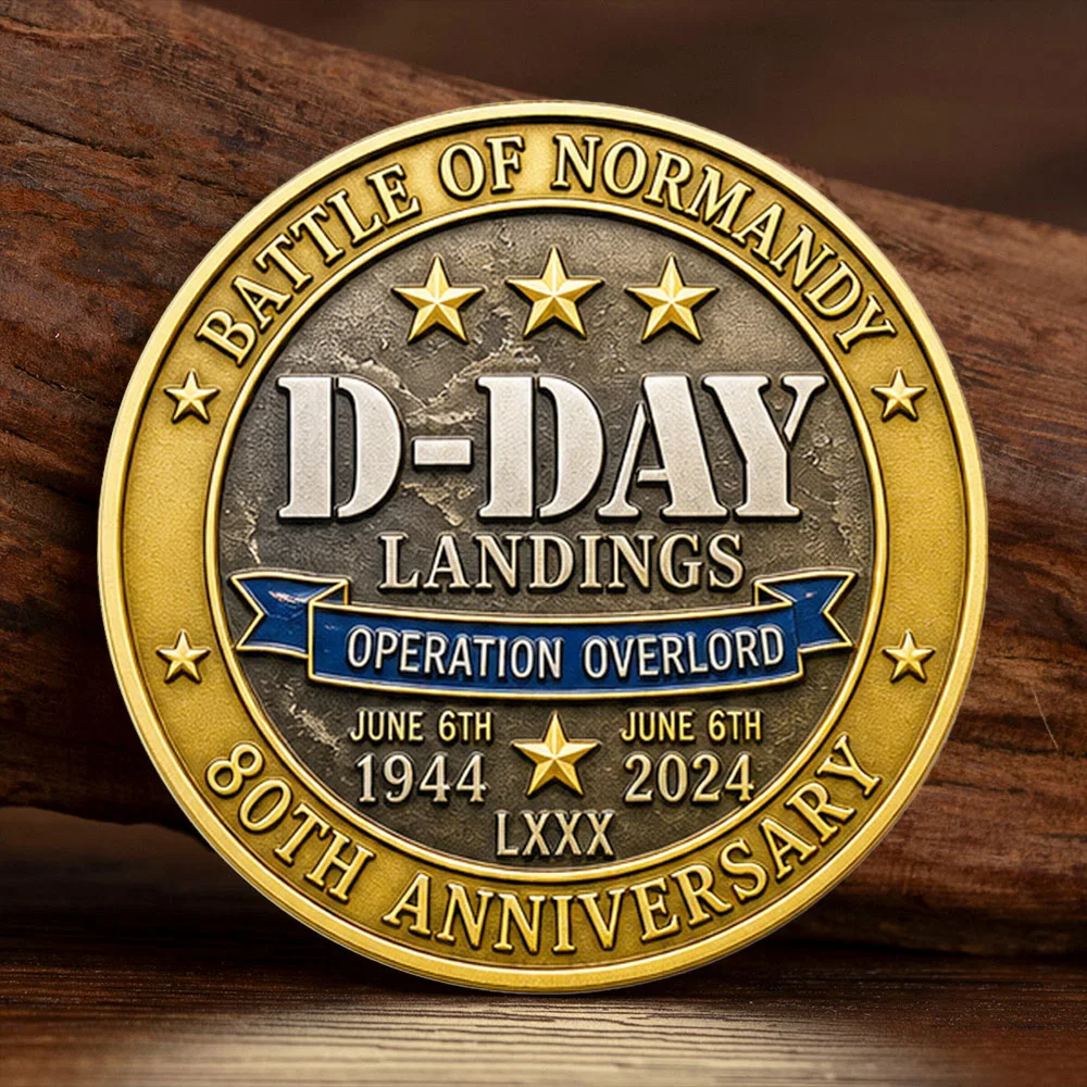 WWII D-Day Normandy Landings 80th Anniversary Challenge Coin 1944-2024 Operation Overlord Antique Gold Plated Collectible Coin