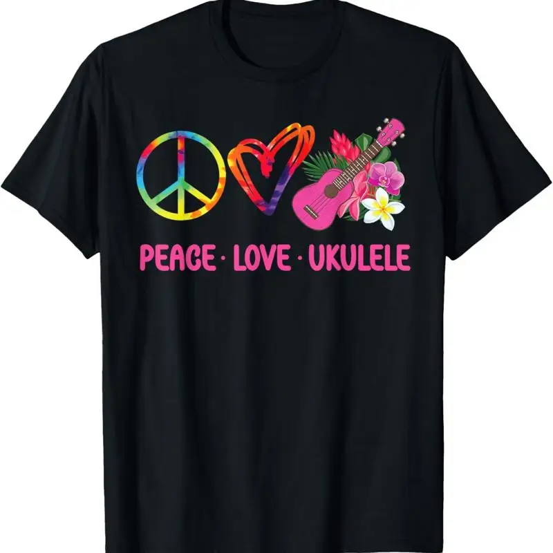 

Hawaiian Ukulele Uke Tie Dye Peace Love T Shirt