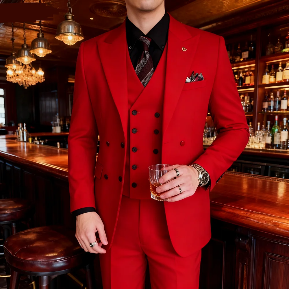 

Slim-fit Three-Piece Suit Korean Style Two-Button Formal Wedding Tuxedo Business Suit Beautiful Groomsmen Best Man Suit