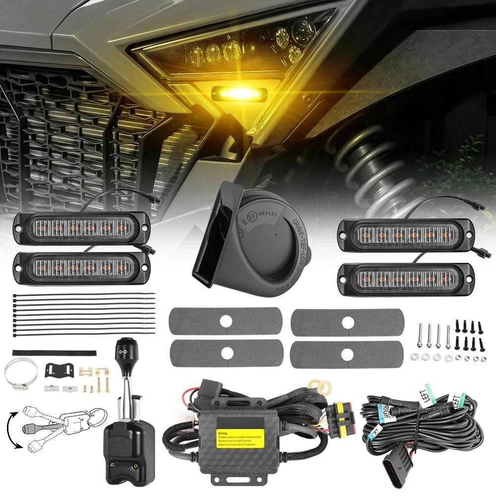 No Hole UTV Turn Signal Street Legal Blinker Kit w/ Horn for Polaris Ranger 570 700 900 Pre-Wired Waterproof Lever Column Switch