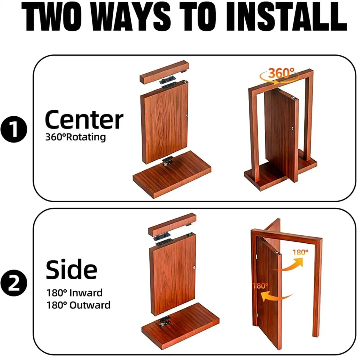 Bookcase Door Heavy Duty Hardware,360 Rotation Concealed Hardware, Thickened Alloy Steel Pivot Hinge Kit for Bookshelf