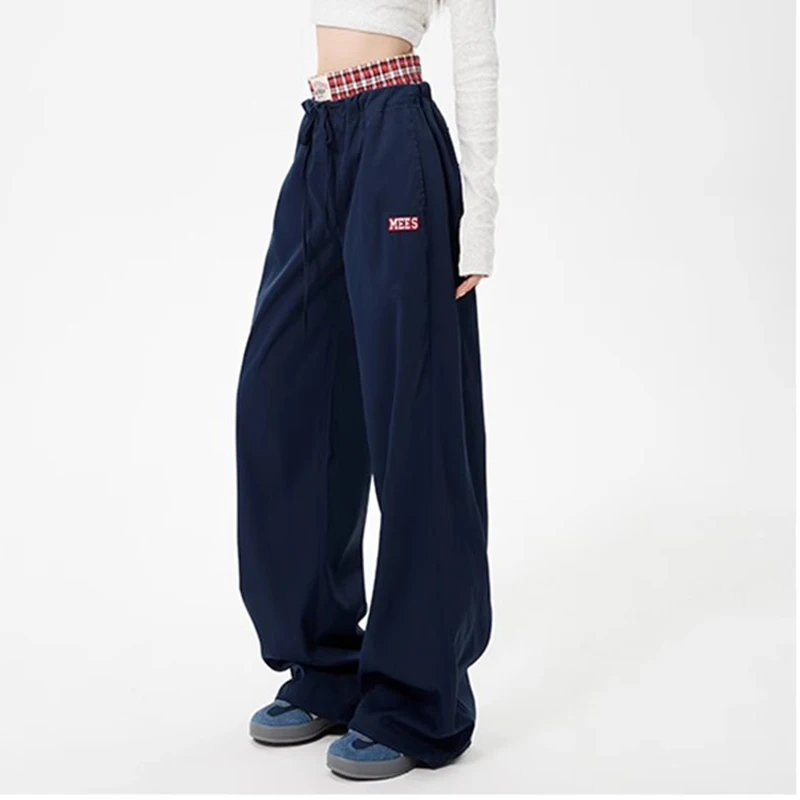 S-3XL Splicing Grid Casual Wide Leg Pants for Women's Fashion 2024 Autumn Winter New Style Sports Loose Pants Street Style Y2k