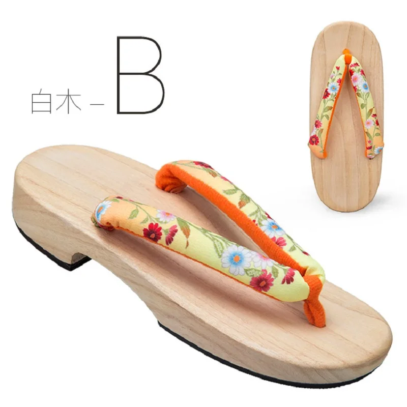 

White Wood Japanese Geisha Clogs Slippers Flip Flops Wooden 3.5cm Height Summer