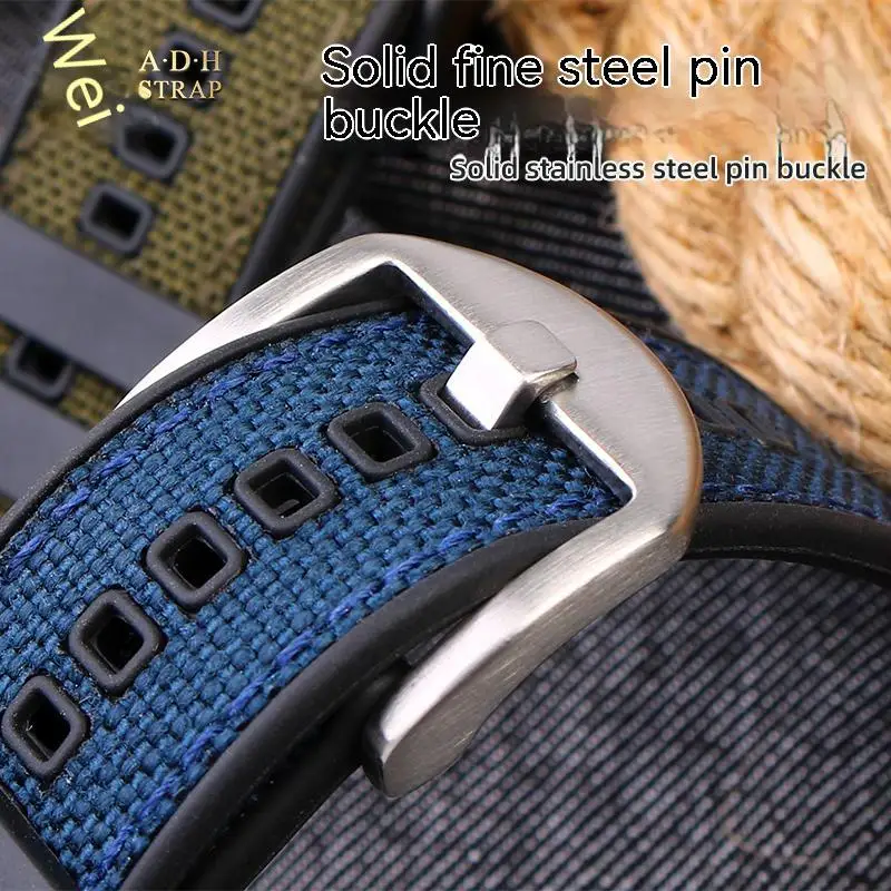 Nylon Watchband with Rubber Bottom Universal For Tissot T125617A T116 Breitling Canvas Strap Waterproof and Sweat Proof 22 24MM