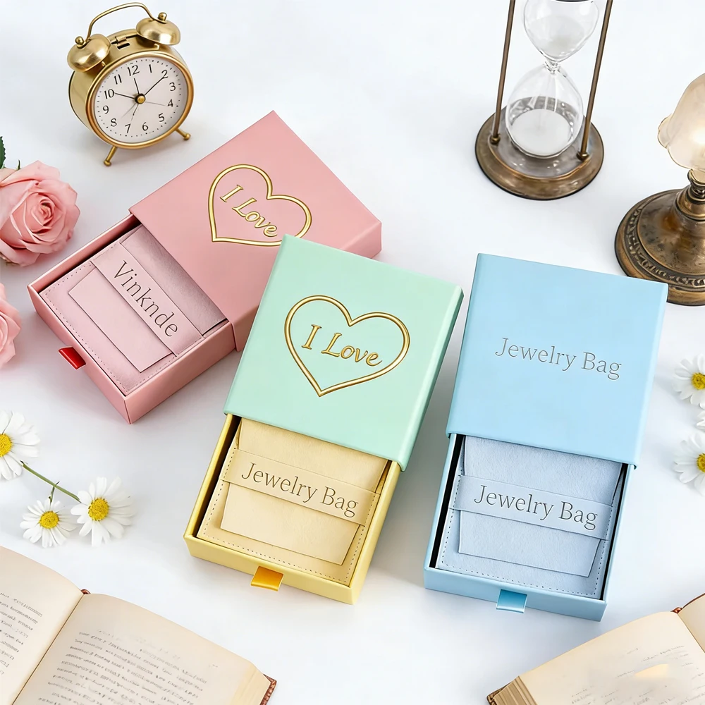 

24 шт./лот, подарочные коробки-органайзеры для ювелирных изделий с индивидуальным логотипом, для серег и колец, с мешочками из микрофибры