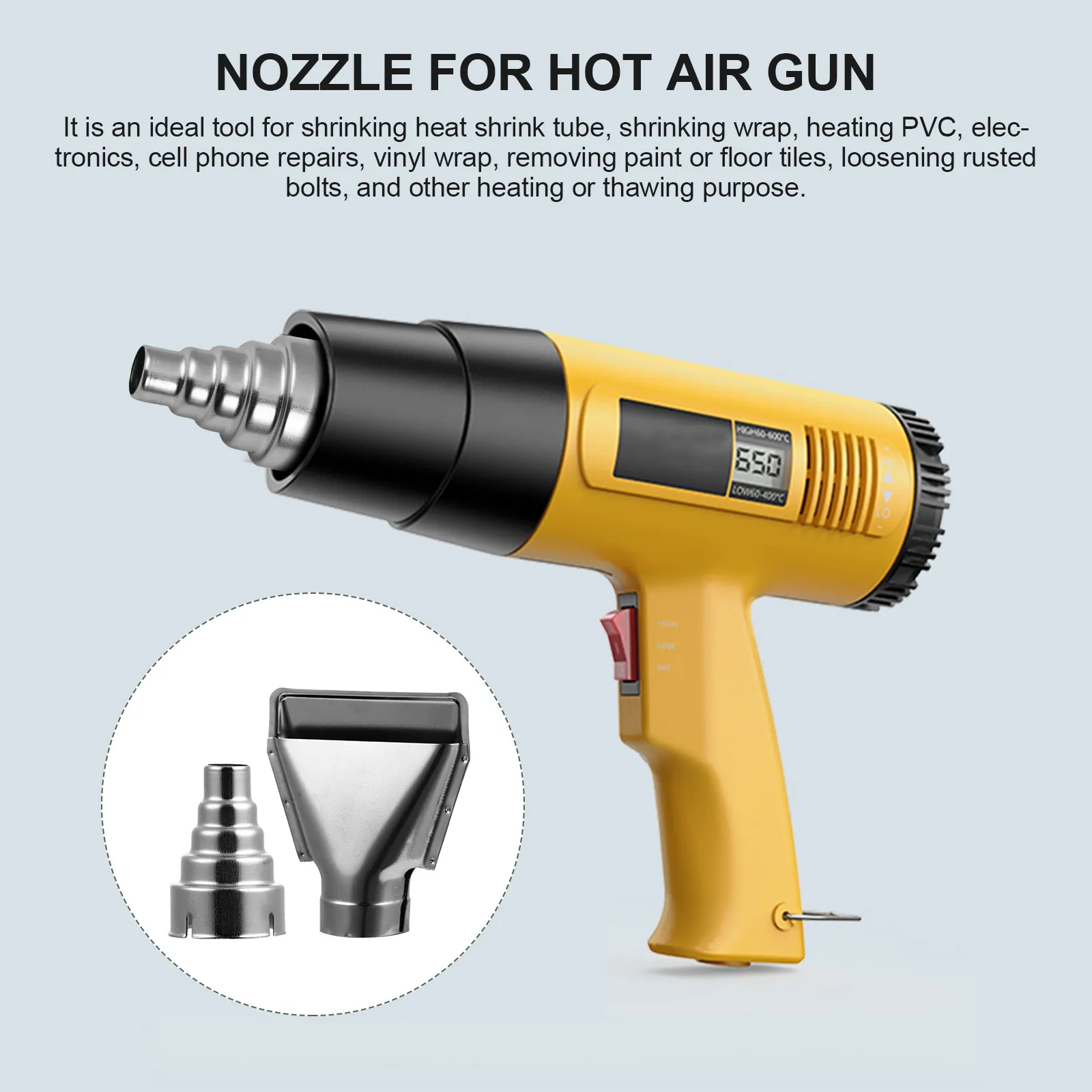 

2 шт. сменных насадок для термофена из нержавеющей стали, разных размеров, для паяльной станции, термоусадочной трубки, электроники