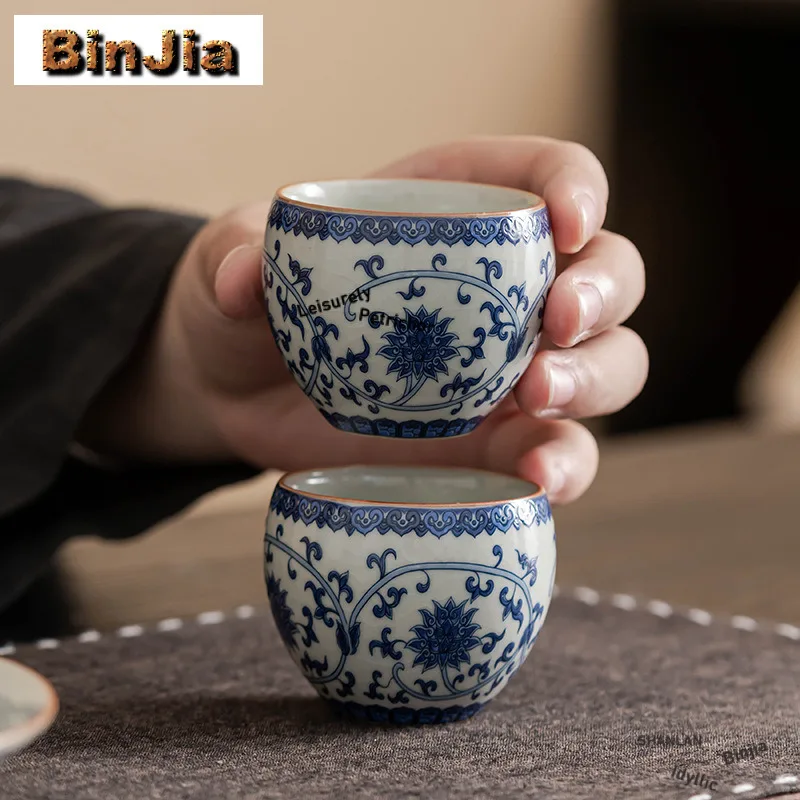 

2 шт./лот Azure Ru Kiln Interlock Branch Lotus Teacup Древняя чайная чаша Глечик для дегустации чая Персональная чашка Jianzhan Master Cups Cha 50 мл